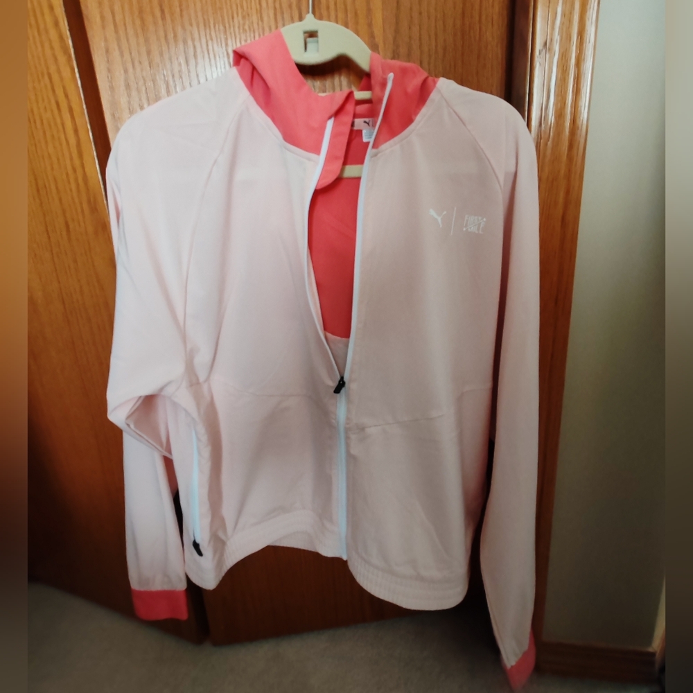 Puma Pink and White Zip-Up Jacket in excellent condition